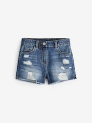 Mid Blue 100% Cotton Frayed Edge Distressed Shorts (3-16yrs) - Image 4 of 6