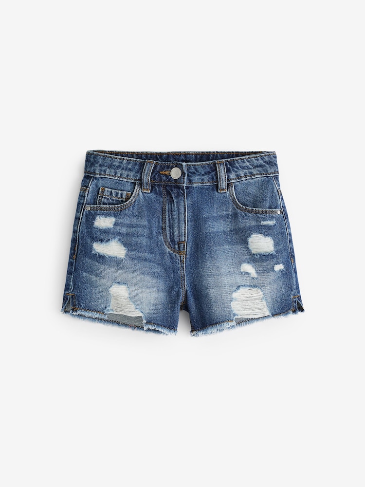 Mittelblau - Shorts im Used-Look mit Fransensaum aus 100 % Baumwolle (3–16 Jahre) - Image 4 of 6