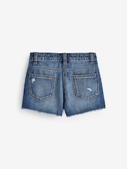 Mid Blue 100% Cotton Frayed Edge Distressed Shorts (3-16yrs) - Image 5 of 6
