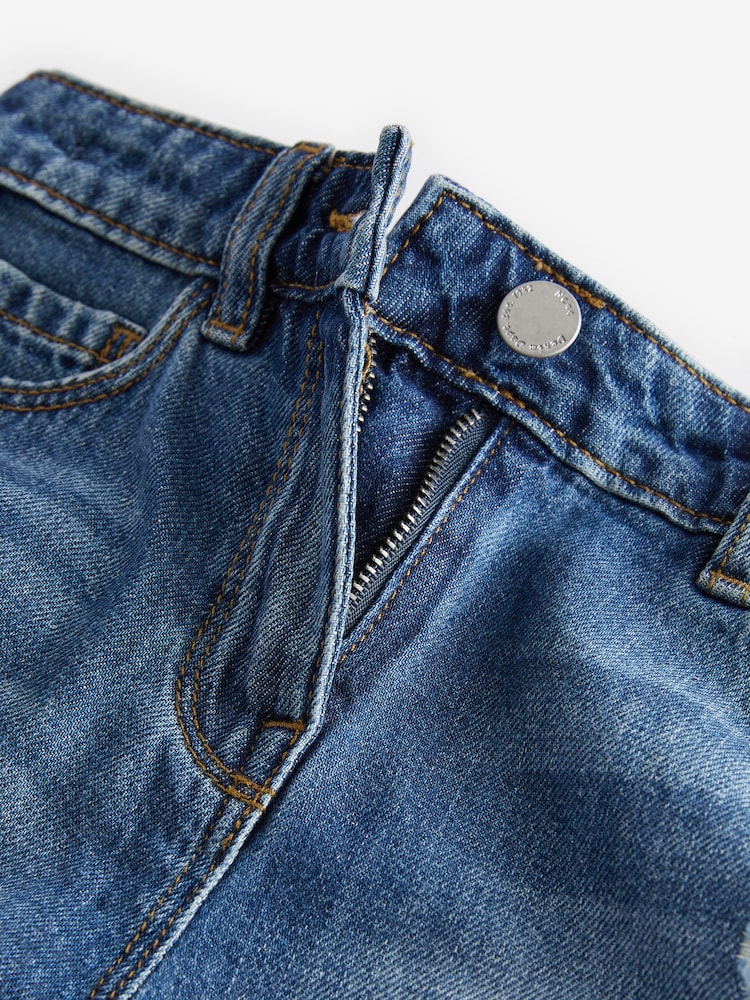 Mid Blue 100% Cotton Frayed Edge Distressed Shorts (3-16yrs) - Image 6 of 6