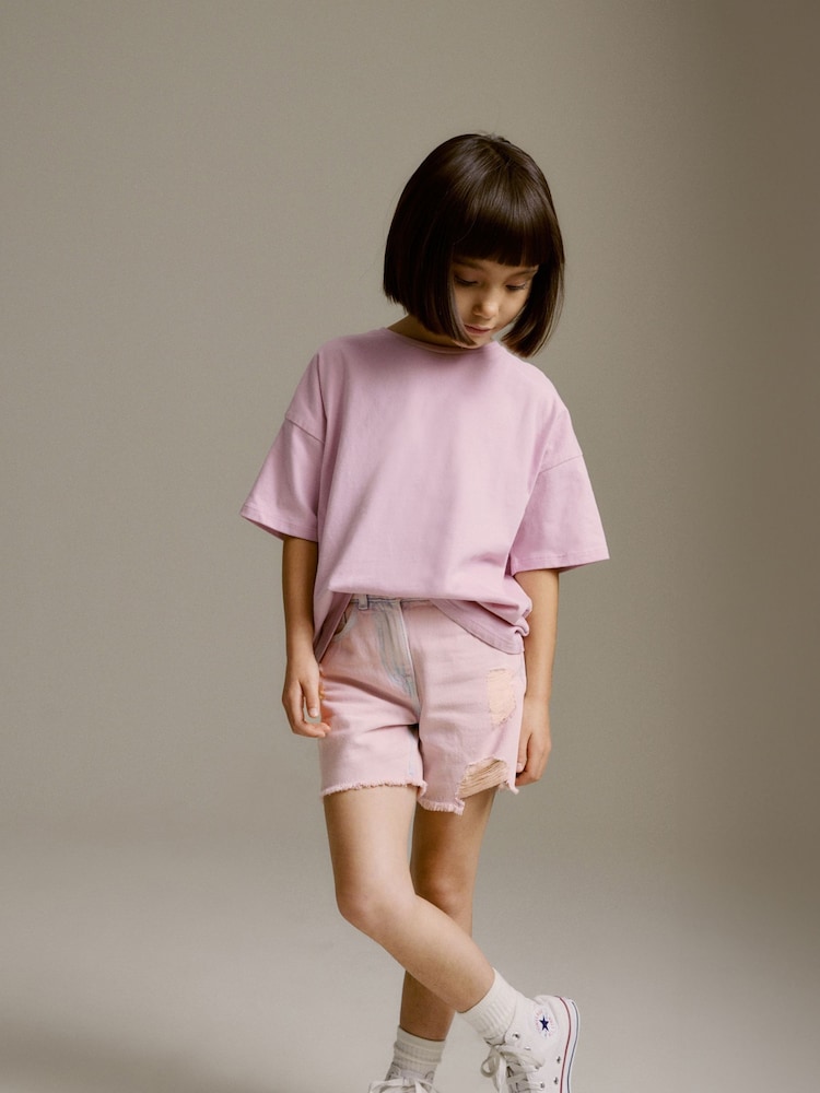 Pink/Blue Frayed Edge Distressed Shorts (3-16yrs) - Image 1 of 7