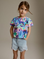 Mid Blue Rainbow Frayed Edge Distressed Shorts (3-16yrs) - Image 1 of 7