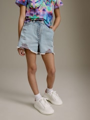 Mid Blue Rainbow Frayed Edge Distressed Shorts (3-16yrs) - Image 3 of 7