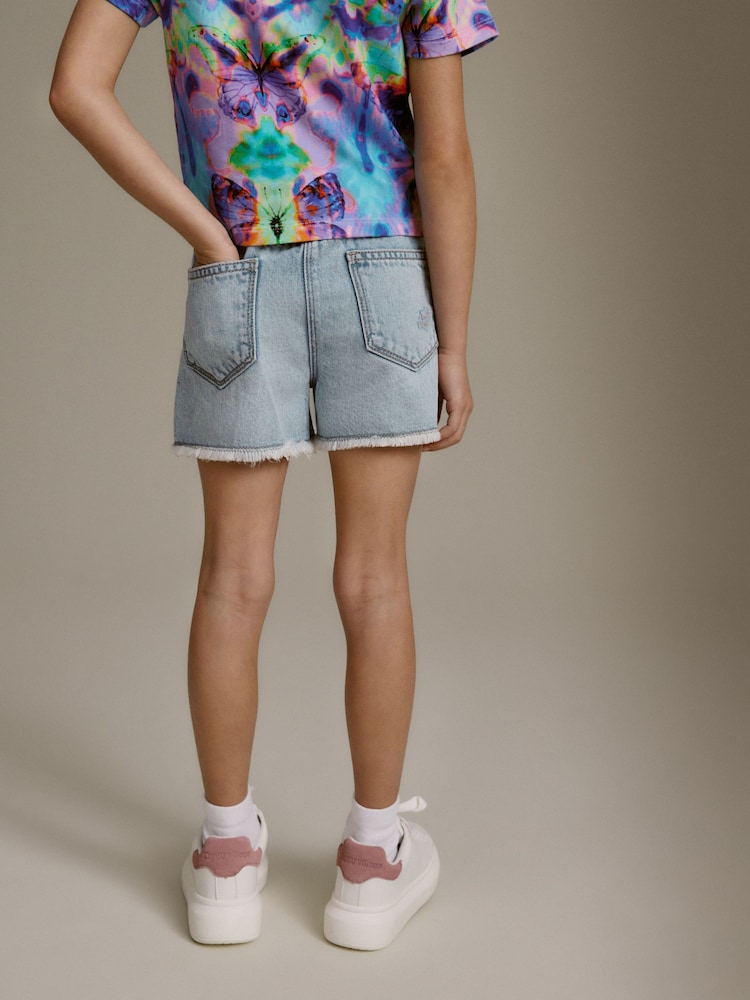 Mid Blue Rainbow Frayed Edge Distressed Shorts (3-16yrs) - Image 4 of 7