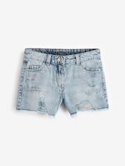 Mid Blue Rainbow Frayed Edge Distressed Shorts (3-16yrs) - Image 5 of 7
