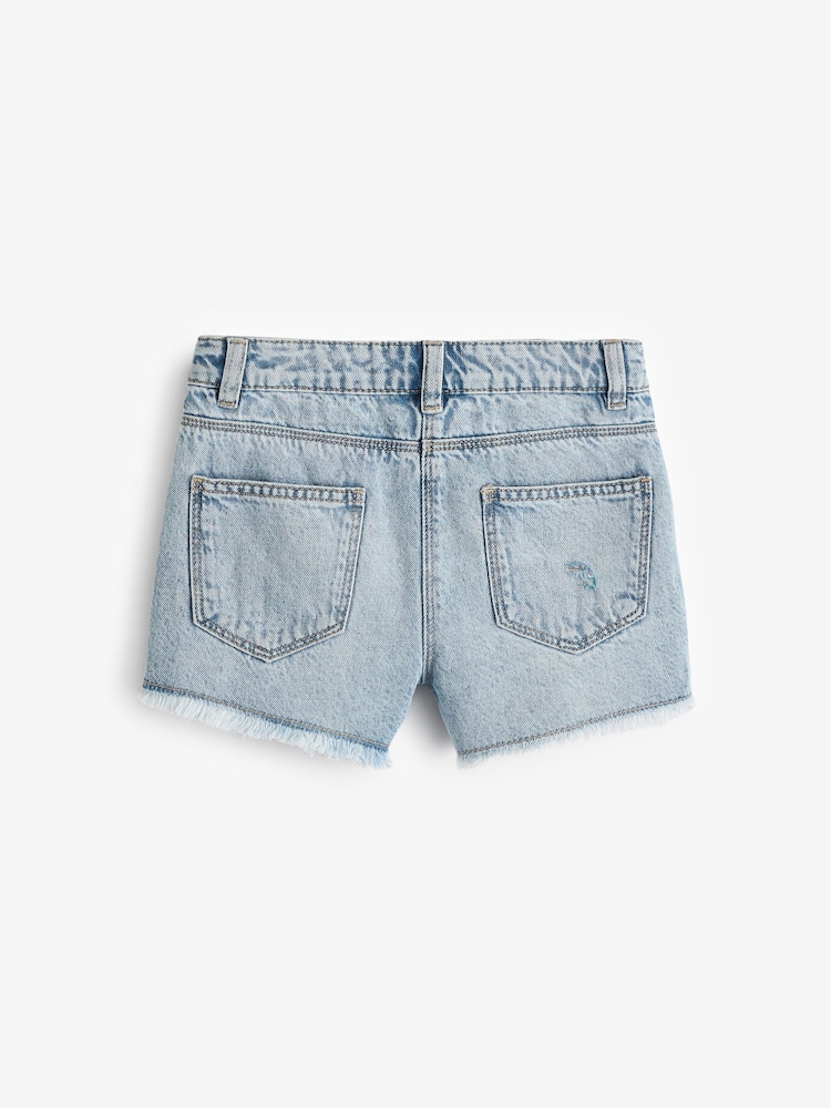 Mid Blue Rainbow Frayed Edge Distressed Shorts (3-16yrs) - Image 6 of 7