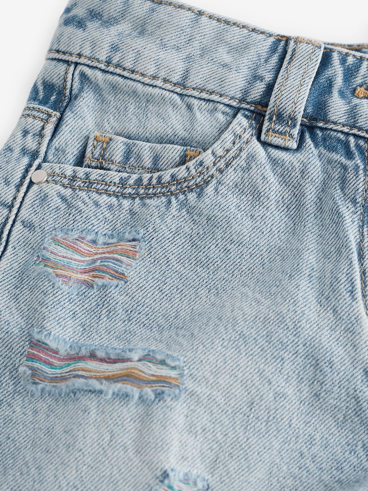 Mid Blue Rainbow Frayed Edge Distressed Shorts (3-16yrs) - Image 7 of 7