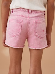 Pink 100% Cotton Frayed Edge Distressed Shorts (3-16yrs) - Image 2 of 5
