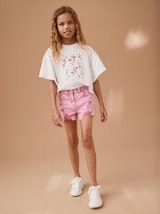Pink 100% Cotton Frayed Edge Distressed Shorts (3-16yrs) - Image 4 of 5