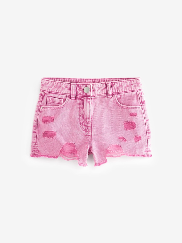 Pink 100% Cotton Frayed Edge Distressed Shorts (3-16yrs) - Image 5 of 5
