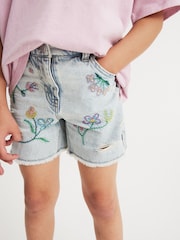 Mid Blue Floral Embroidery Denim Shorts (3-16yrs) - Image 4 of 7