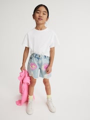 Light Blue Denim Smileyworld Regular Length 100% Cotton Frayed Edge Denim Shorts (3-16yrs) - Image 1 of 8