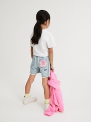 Light Blue Denim Smileyworld Regular Length 100% Cotton Frayed Edge Denim Shorts (3-16yrs) - Image 3 of 8