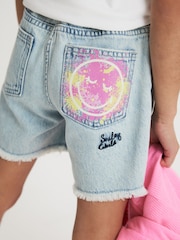 Light Blue Denim Smileyworld Regular Length 100% Cotton Frayed Edge Denim Shorts (3-16yrs) - Image 5 of 8