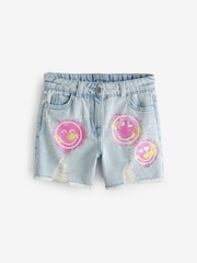 Light Blue Denim Smileyworld Regular Length 100% Cotton Frayed Edge Denim Shorts (3-16yrs) - Image 6 of 8