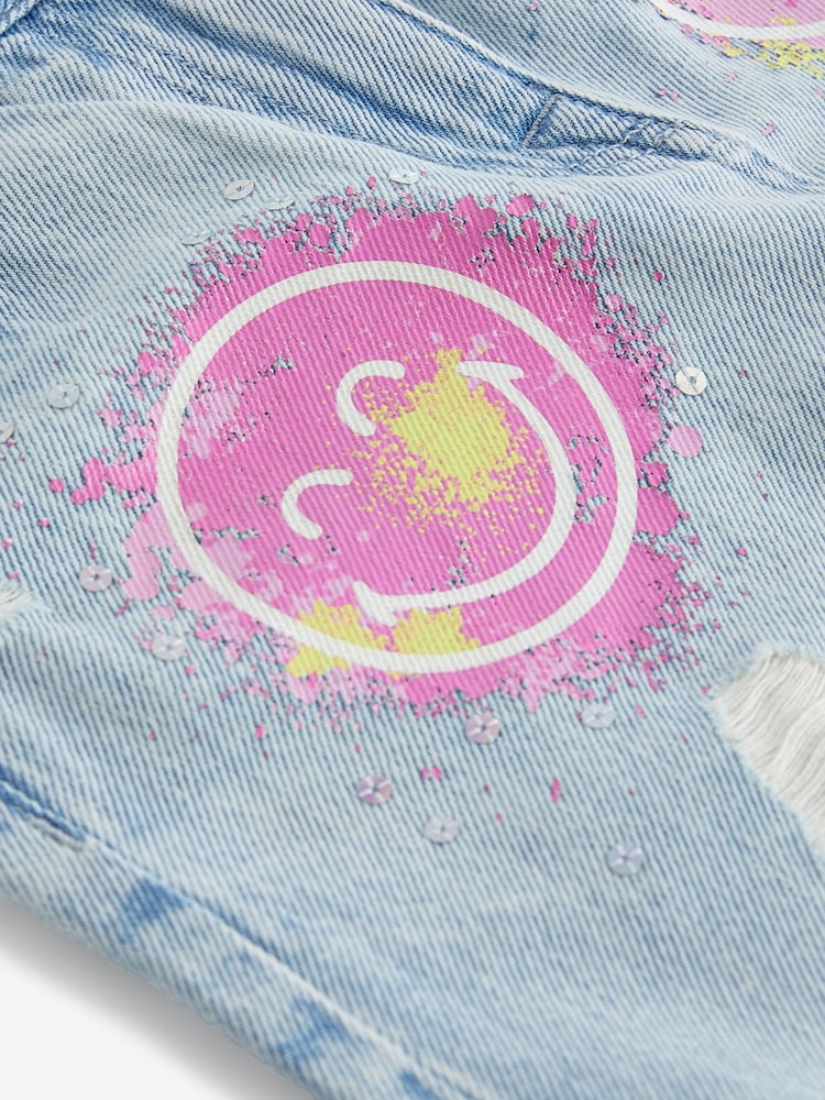 Light Blue Denim Smileyworld Regular Length 100% Cotton Frayed Edge Denim Shorts (3-16yrs) - Image 8 of 8