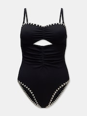 Mint Velvet Black Crochet stitch Ruched Swimsuit - Image 5 of 6