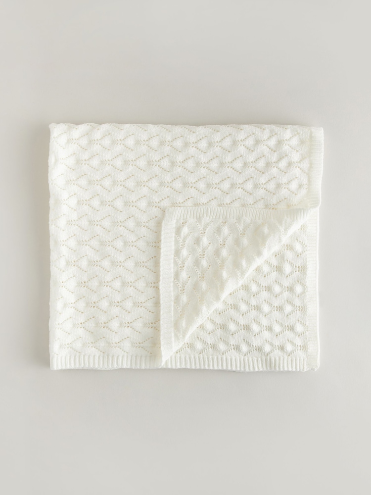 White Pointelle Stitch Knitted Blanket - Image 1 of 4