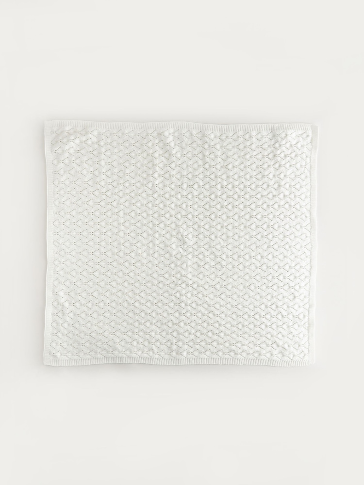White Pointelle Stitch Knitted Blanket - Image 2 of 4
