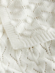 White Pointelle Stitch Knitted Blanket - Image 3 of 4