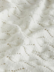 White Pointelle Stitch Knitted Blanket - Image 4 of 4