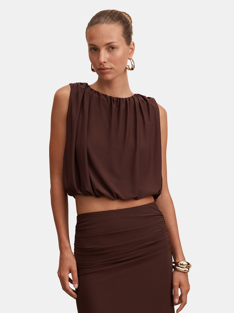 Forever New Brown Sutton Sleeveless Bubble Top - Image 1 of 5 Forever New Brown Sutton Sleeveless Bubble Top - Image 1 of 5