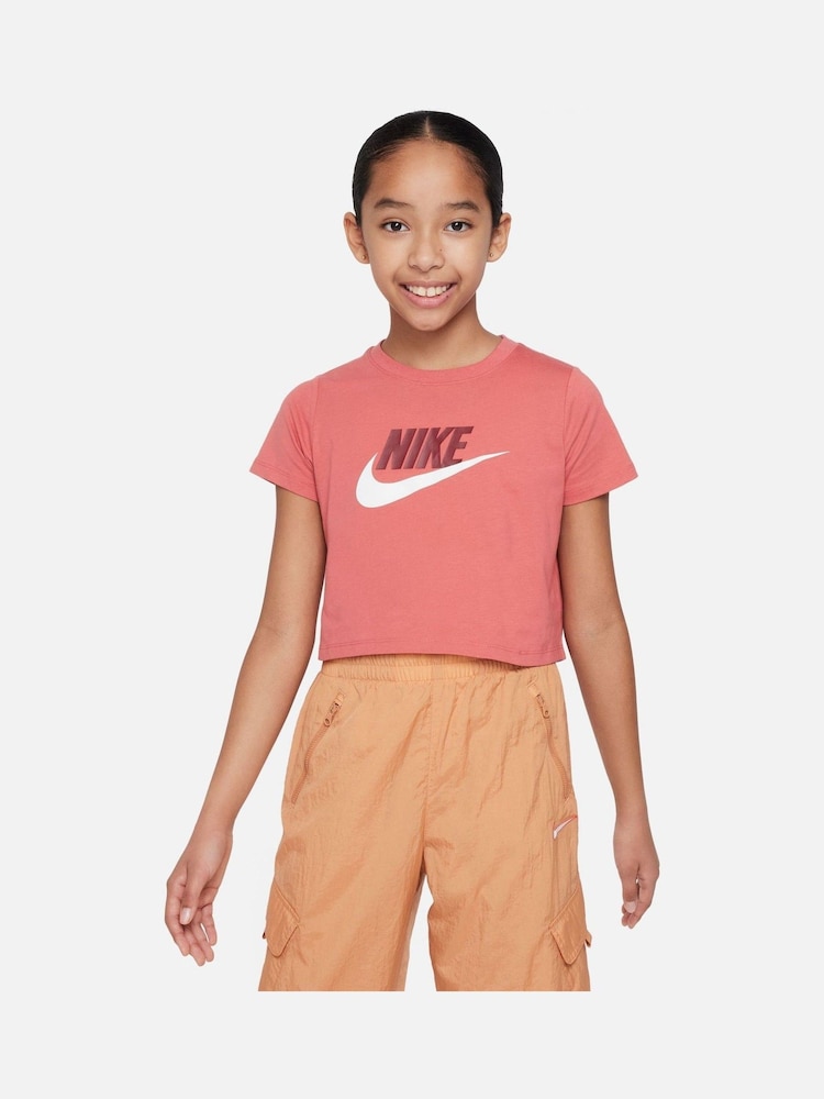 Nike Red Futura Cropped T-Shirt - Image 1 of 4 Nike Red Futura Cropped T-Shirt - Image 1 of 4