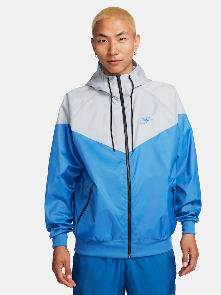 Nike Blue/Grey Sportswear Windrunner Hooded Jacket - Image 1 of 14 Nike Blue/Grey Sportswear Windrunner Hooded Jacket - Image 1 of 14