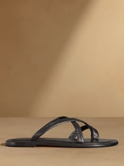 Russell & Bromley Black Beck Crossover Toe Loop Sandals - Image 2 of 7