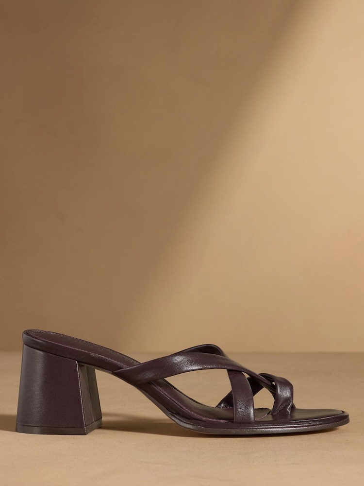 Russell & Bromley Burgundy Stour Toe Loop Block Heel Sandals - Image 2 of 7