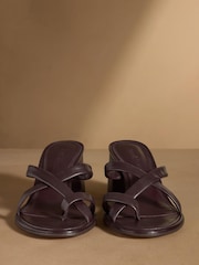 Russell & Bromley Burgundy Stour Toe Loop Block Heel Sandals - Image 3 of 7