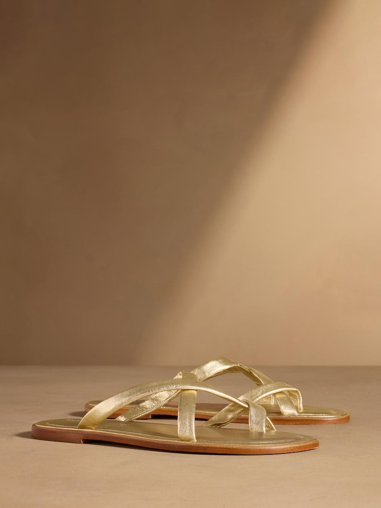 Russell & Bromley Gold Beck Crossover Toe Loop Sandals - Image 1 of 7 Russell & Bromley Gold Beck Crossover Toe Loop Sandals - Image 1 of 7