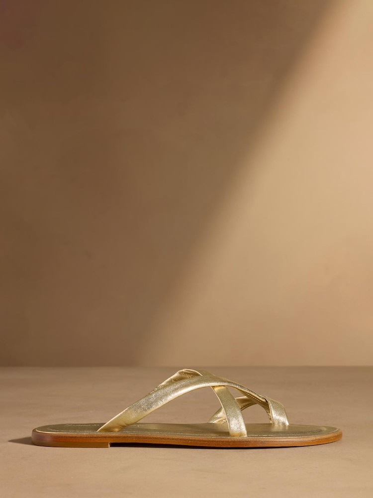 Russell & Bromley Gold Beck Crossover Toe Loop Sandals - Image 2 of 7 Russell & Bromley Gold Beck Crossover Toe Loop Sandals - Image 2 of 7