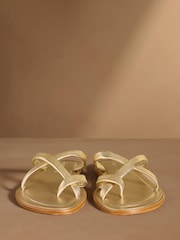 Russell & Bromley Gold Beck Crossover Toe Loop Sandals - Image 3 of 7
