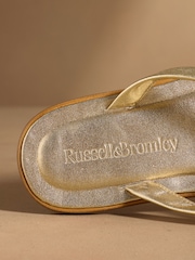 Russell & Bromley Gold Beck Crossover Toe Loop Sandals - Image 5 of 7
