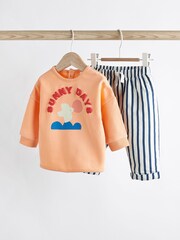 Orange Sunny Days Baby Cosy Sweatshirt and Wide Leg Trousers 2 Piece Set - Image 1 of 11