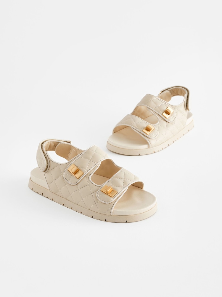 Neutral Cream Two Strap Quilted Sandals - Image 1 of 6 Neutral Cream Two Strap Quilted Sandals - Image 1 of 6