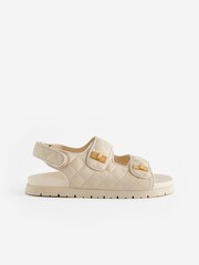 Neutral Cream Two Strap Quilted Sandals - Image 2 of 6