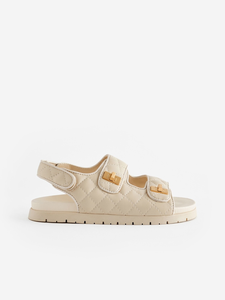 Neutral Cream Two Strap Quilted Sandals - Image 2 of 6