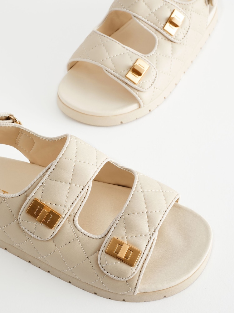 Neutral Cream Two Strap Quilted Sandals - Image 6 of 6
