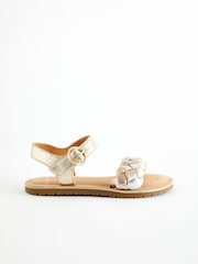 Gold Silver Metallic Leather Plaited Sandals - Image 2 of 6