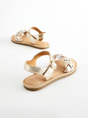 Gold Silver Metallic Leather Plaited Sandals - Image 3 of 6
