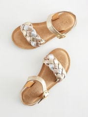 Gold Silver Metallic Leather Plaited Sandals - Image 4 of 6