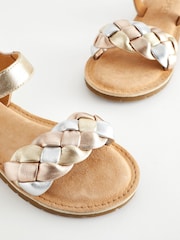 Gold Silver Metallic Leather Plaited Sandals - Image 6 of 6