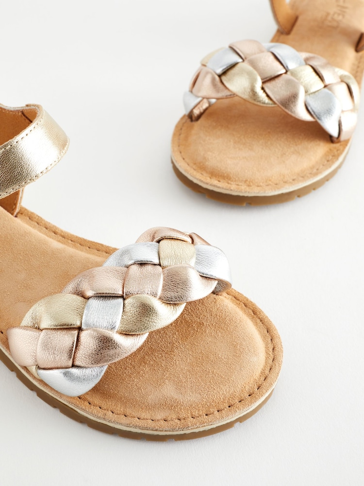 Gold Silver Metallic Leather Plaited Sandals - Image 6 of 6