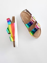 Multicolour Rainbow Leather Wide Fit (G) Two Strap Corkbed Sandals - Image 3 of 7