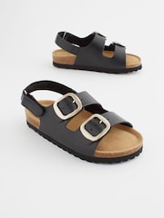 Black Leather Standard Fit (F) Two Strap Corkbed Sandals - Image 1 of 8