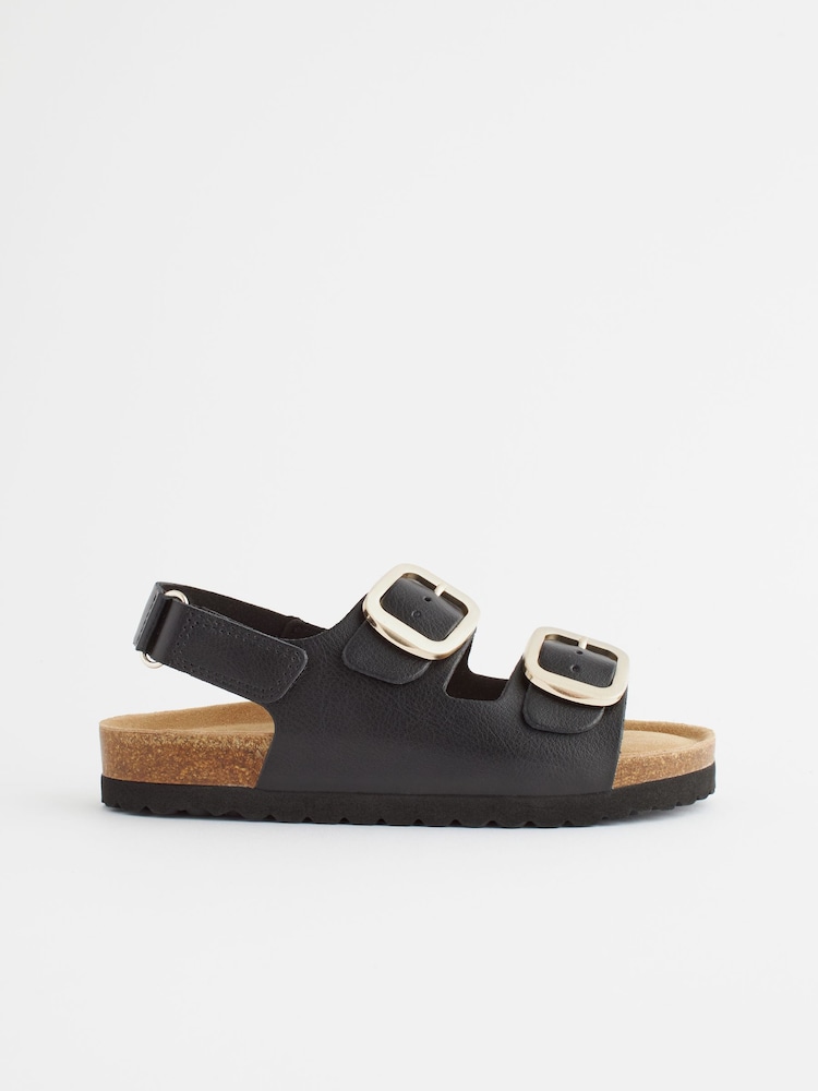 Black Leather Standard Fit (F) Two Strap Corkbed Sandals - Image 2 of 8 Black Leather Standard Fit (F) Two Strap Corkbed Sandals - Image 2 of 8