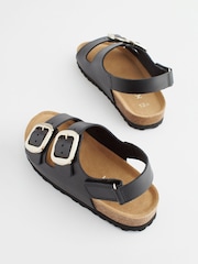 Black Leather Standard Fit (F) Two Strap Corkbed Sandals - Image 3 of 8