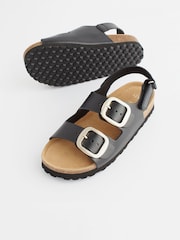 Black Leather Standard Fit (F) Two Strap Corkbed Sandals - Image 4 of 8